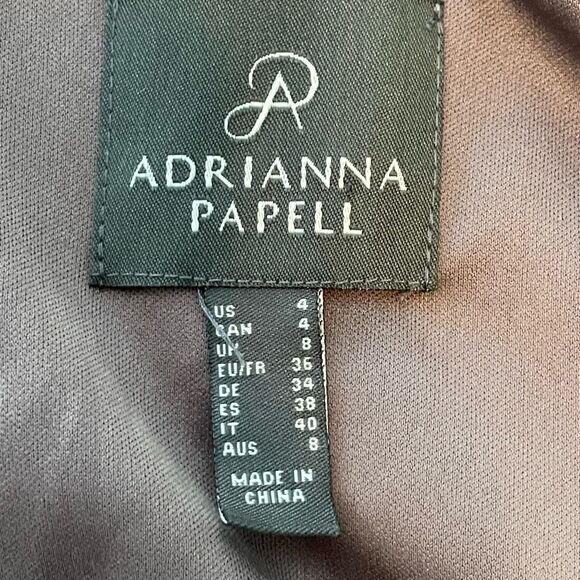 Adrianna Papell Ruched Draped Satin Column Evening Gown Taupe 4 - Picture 9 of 13